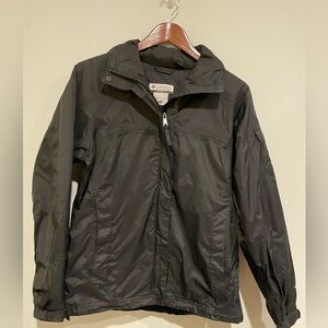 Women’s black hooded waterproof Columbia jacket. Size S
